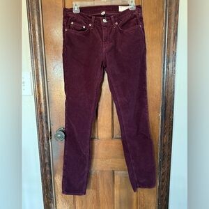 NWOT Rag & Bone Women's 29 Burgundy Red Velvet Stretch Fabric Skinny Leg